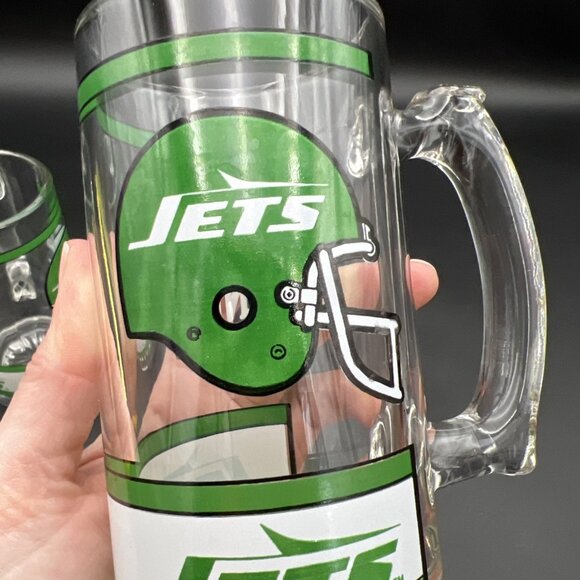 Set Of 2 Vintage New York Jets Handled Heavy Glass Beer Mugs Libby NFL 1980s - Picture 12 of 12